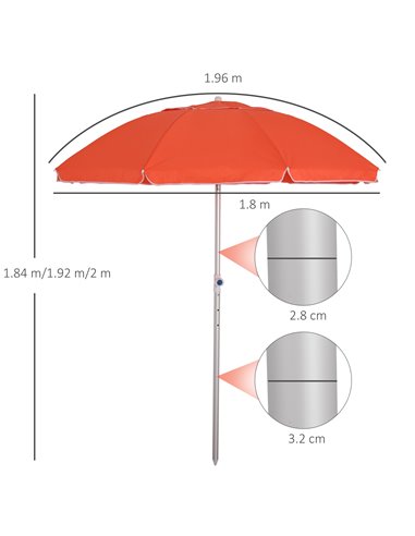 Outsunny Arc. 1.9m Beach Umbrella with Pointed Design Adjustable Tilt Carry Bag for Outdoor Patio Orange 84D-092OG