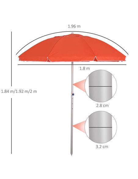 Outsunny Arc. 1.9m Beach Umbrella with Pointed Design Adjustable Tilt Carry Bag for Outdoor Patio Orange 84D-092OG - pic 49446 | FastDaddyshop