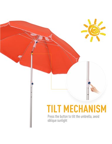 Outsunny Arc. 1.9m Beach Umbrella with Pointed Design Adjustable Tilt Carry Bag for Outdoor Patio Orange 84D-092OG