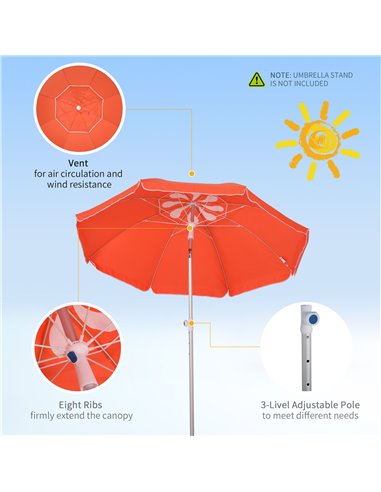 Outsunny Arc. 1.9m Beach Umbrella with Pointed Design Adjustable Tilt Carry Bag for Outdoor Patio Orange 84D-092OG