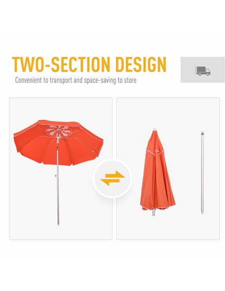 Outsunny Arc. 1.9m Beach Umbrella with Pointed Design Adjustable Tilt Carry Bag for Outdoor Patio Orange 84D-092OG - pic 49449 | FastDaddyshop