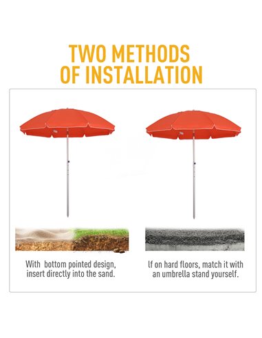 Outsunny Arc. 1.9m Beach Umbrella with Pointed Design Adjustable Tilt Carry Bag for Outdoor Patio Orange 84D-092OG
