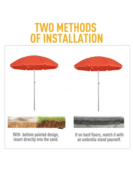 Outsunny Arc. 1.9m Beach Umbrella with Pointed Design Adjustable Tilt Carry Bag for Outdoor Patio Orange 84D-092OG - pic 49450 | FastDaddyshop