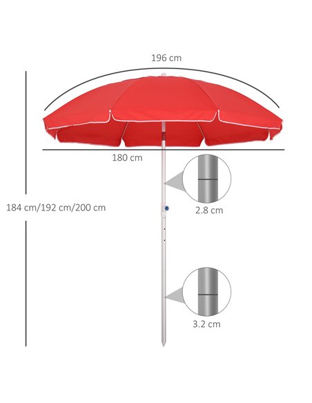 Outsunny 1.9m Arced Beach Umbrella 3-Angle Canopy Parasol w/ Aluminium Frame Pointed Spike Carry Bag Outdoor Sun Safe Shelter Pa - pic 49455 | FastDaddyshop