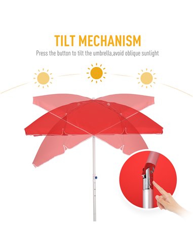 Outsunny 1.9m Arced Beach Umbrella 3-Angle Canopy Parasol w/ Aluminium Frame Pointed Spike Carry Bag Outdoor Sun Safe Shelter Pa