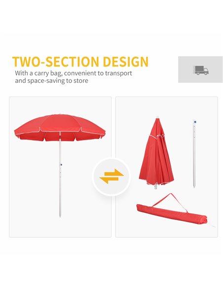 Outsunny 1.9m Arced Beach Umbrella 3-Angle Canopy Parasol w/ Aluminium Frame Pointed Spike Carry Bag Outdoor Sun Safe Shelter Pa - pic 49458 | FastDaddyshop
