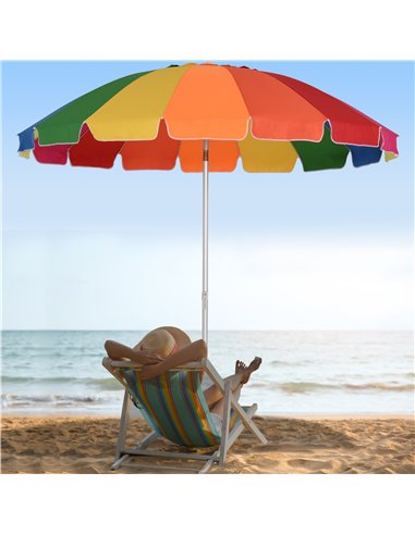 Outsunny Arc. 2.4m Beach Umbrella with Carry Bag, Multicolor 84D-090