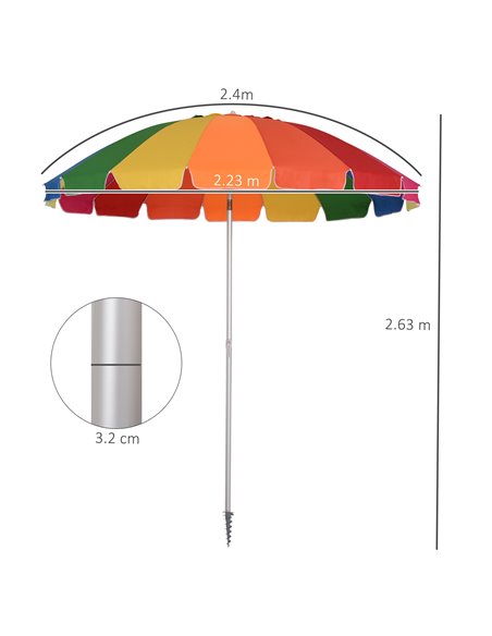 Outsunny Arc. 2.4m Beach Umbrella with Sand Anchor Adjustable Tilt Carry Bag for Outdoor Patio Multicolor 84D-090 - pic 49464 | FastDaddyshop