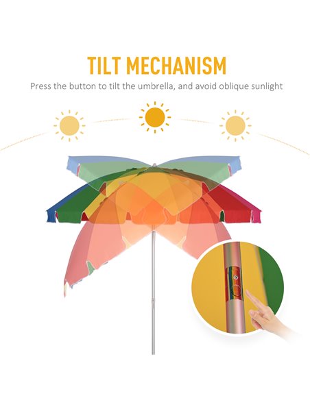 Outsunny Arc. 2.4m Beach Umbrella with Sand Anchor Adjustable Tilt Carry Bag for Outdoor Patio Multicolor 84D-090 - pic 49465 | FastDaddyshop