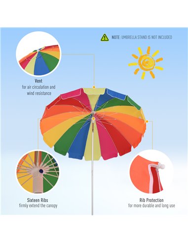 Outsunny Arc. 2.4m Beach Umbrella with Sand Anchor Adjustable Tilt Carry Bag for Outdoor Patio Multicolor 84D-090