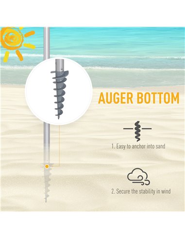 Outsunny Arc. 2.4m Beach Umbrella with Sand Anchor Adjustable Tilt Carry Bag for Outdoor Patio Multicolor 84D-090
