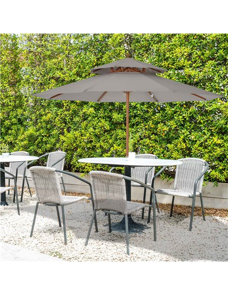 Outsunny 2.7 m Double Tier Outdoor Patio Garden Sun Umbrella Sunshade Wooden Parasol Grey Shade Canopy  840-025GY - pic 49472 | FastDaddyshop