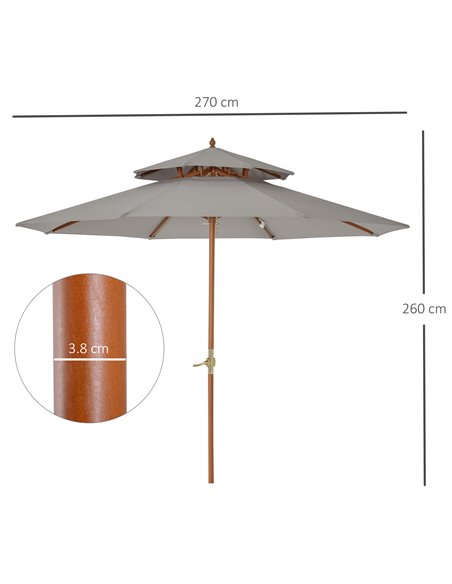 Outsunny 2.7 m Double Tier Outdoor Patio Garden Sun Umbrella Sunshade Wooden Parasol Grey Shade Canopy  840-025GY - pic 49473 | FastDaddyshop