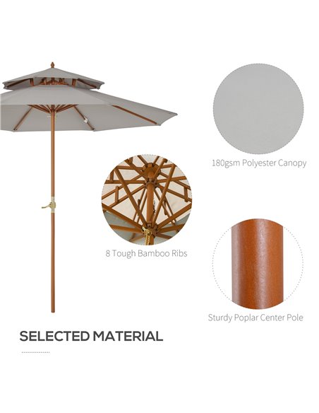 Outsunny 2.7 m Double Tier Outdoor Patio Garden Sun Umbrella Sunshade Wooden Parasol Grey Shade Canopy  840-025GY - pic 49474 | FastDaddyshop