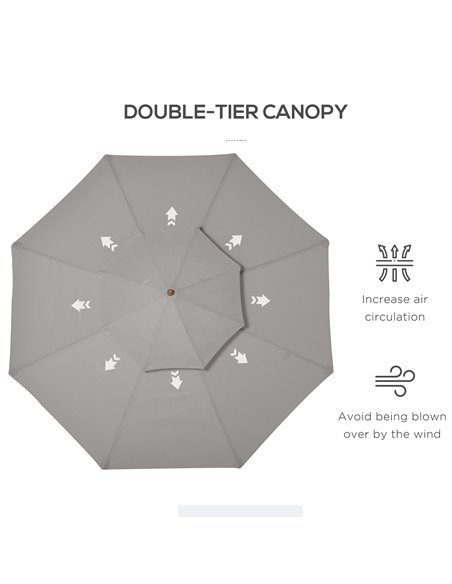 Outsunny 2.7 m Double Tier Outdoor Patio Garden Sun Umbrella Sunshade Wooden Parasol Grey Shade Canopy  840-025GY - pic 49475 | FastDaddyshop