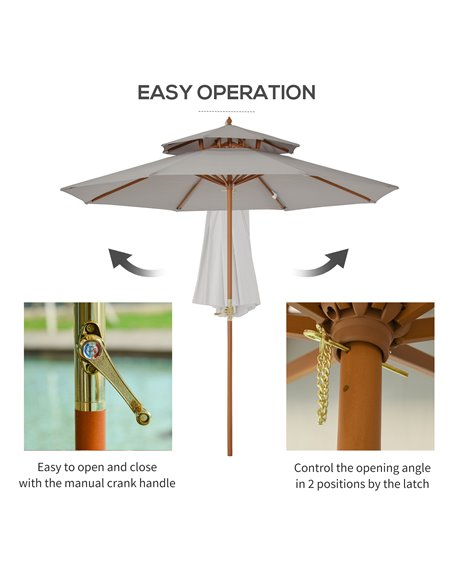 Outsunny 2.7 m Double Tier Outdoor Patio Garden Sun Umbrella Sunshade Wooden Parasol Grey Shade Canopy  840-025GY - pic 49476 | FastDaddyshop