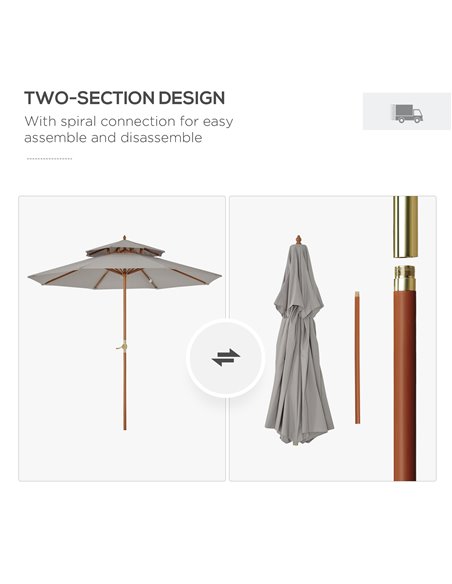 Outsunny 2.7 m Double Tier Outdoor Patio Garden Sun Umbrella Sunshade Wooden Parasol Grey Shade Canopy  840-025GY - pic 49477 | FastDaddyshop