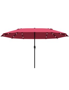 Outsunny 4.4m Double-Sided Sun Umbrella with LED Solar Light, Wine Red 84D-106WR