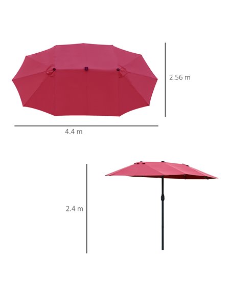 Outsunny 4.4m Double-Sided Sun Umbrella Garden Parasol Patio Sun Shade Outdoor with LED Solar Light, NO BASE INCLUDED, Wine Red  - pic 49482 | FastDaddyshop