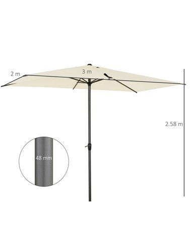 Outsunny 3 x 2M Sun Parasols Umbrellas Garden Patio Tilt Sun Shade Outdoor Canopy Crank Aluminium, Beige 84D-126BG