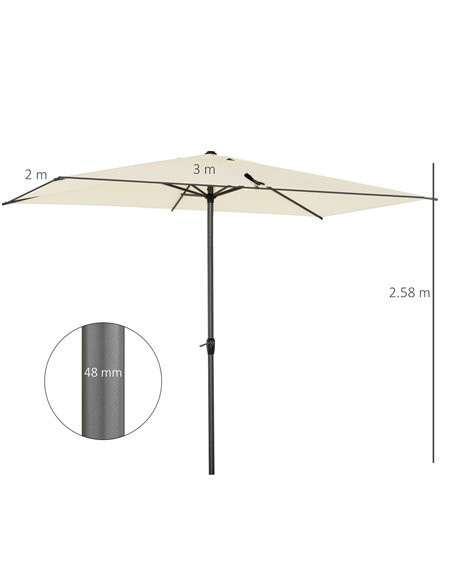 Outsunny 3 x 2M Sun Parasols Umbrellas Garden Patio Tilt Sun Shade Outdoor Canopy Crank Aluminium, Beige 84D-126BG - pic 49491 | FastDaddyshop