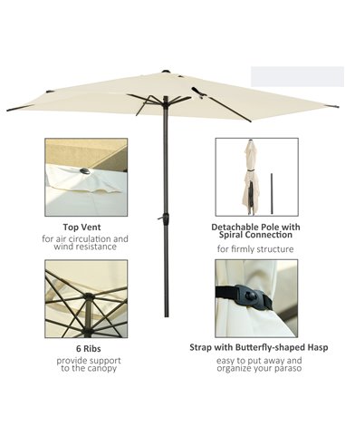 Outsunny 3 x 2M Sun Parasols Umbrellas Garden Patio Tilt Sun Shade Outdoor Canopy Crank Aluminium, Beige 84D-126BG