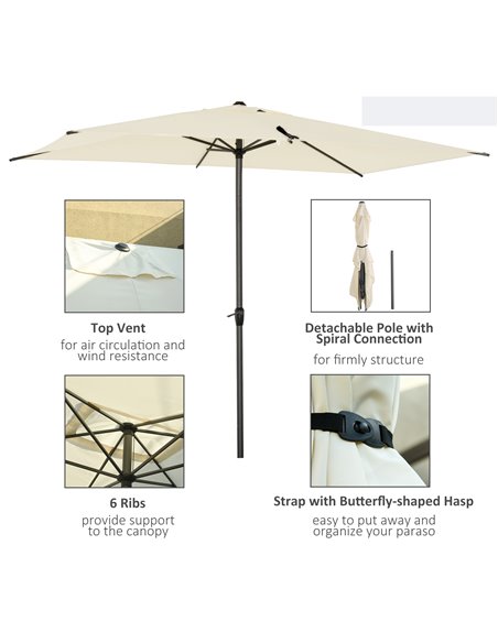 Outsunny 3 x 2M Sun Parasols Umbrellas Garden Patio Tilt Sun Shade Outdoor Canopy Crank Aluminium, Beige 84D-126BG - pic 49493 | FastDaddyshop
