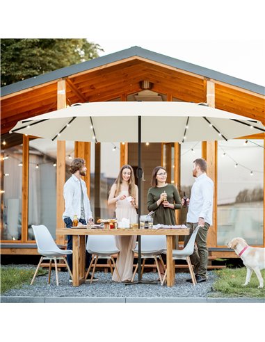 Outsunny 4.4m Double-Sided Sun Umbrella Garden Parasol Patio Sun Shade Outdoor with LED Solar Light Cream White 84D-106CW