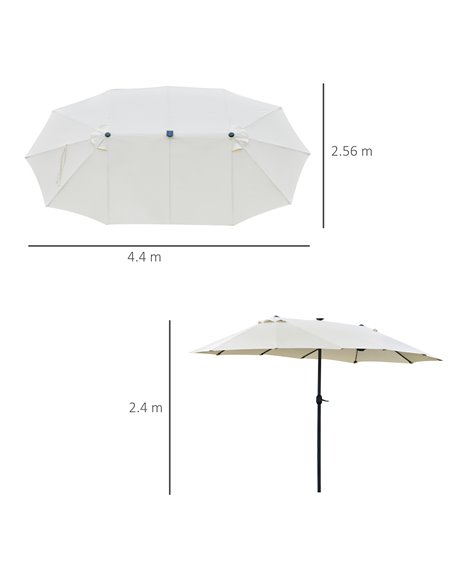 Outsunny 4.4m Double-Sided Sun Umbrella Garden Parasol Patio Sun Shade Outdoor with LED Solar Light Cream White 84D-106CW - pic 49500 | FastDaddyshop