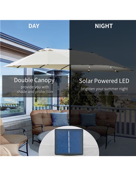 Outsunny 4.4m Double-Sided Sun Umbrella Garden Parasol Patio Sun Shade Outdoor with LED Solar Light Cream White 84D-106CW - pic 49501 | FastDaddyshop