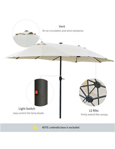 Outsunny 4.4m Double-Sided Sun Umbrella Garden Parasol Patio Sun Shade Outdoor with LED Solar Light Cream White 84D-106CW