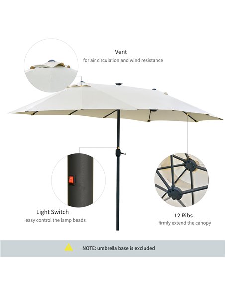 Outsunny 4.4m Double-Sided Sun Umbrella Garden Parasol Patio Sun Shade Outdoor with LED Solar Light Cream White 84D-106CW - pic 49502 | FastDaddyshop