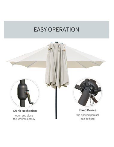Outsunny 4.4m Double-Sided Sun Umbrella Garden Parasol Patio Sun Shade Outdoor with LED Solar Light Cream White 84D-106CW