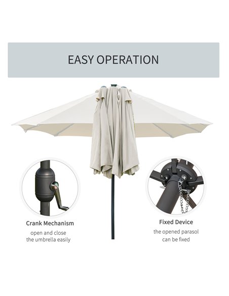 Outsunny 4.4m Double-Sided Sun Umbrella Garden Parasol Patio Sun Shade Outdoor with LED Solar Light Cream White 84D-106CW - pic 49503 | FastDaddyshop