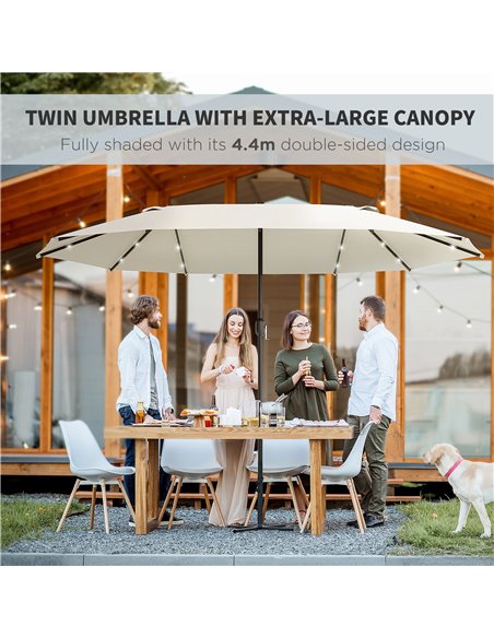 Outsunny 4.4m Double-Sided Sun Umbrella Garden Parasol Patio Sun Shade Outdoor with LED Solar Light Cream White 84D-106CW - pic 49504 | FastDaddyshop