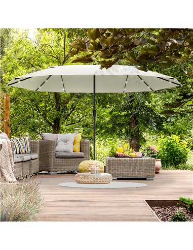 Outsunny 4.4m Double-Sided Sun Umbrella Garden Parasol Patio Sun Shade Outdoor with LED Solar Light Cream White 84D-106CW