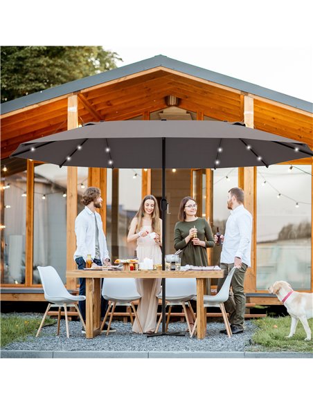 Outsunny 4.4m Double-Sided Sun Umbrella Garden Parasol Patio Sun Shade Outdoor with LED Solar Light , Dark Grey 84D-106CG - pic 49508 | FastDaddyshop