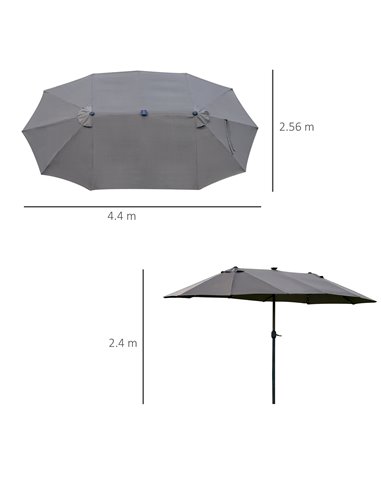 Outsunny 4.4m Double-Sided Sun Umbrella Garden Parasol Patio Sun Shade Outdoor with LED Solar Light , Dark Grey 84D-106CG
