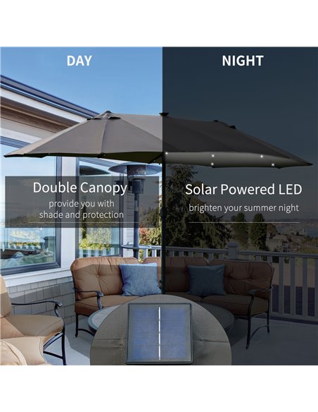 Outsunny 4.4m Double-Sided Sun Umbrella Garden Parasol Patio Sun Shade Outdoor with LED Solar Light , Dark Grey 84D-106CG - pic 49510 | FastDaddyshop