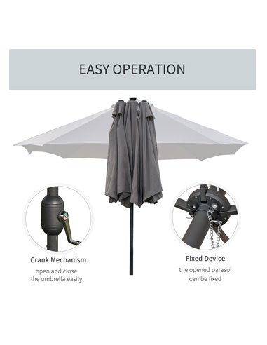 Outsunny 4.4m Double-Sided Sun Umbrella Garden Parasol Patio Sun Shade Outdoor with LED Solar Light , Dark Grey 84D-106CG
