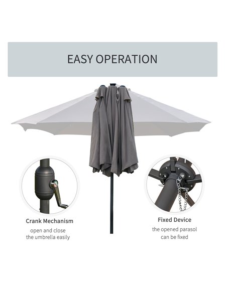 Outsunny 4.4m Double-Sided Sun Umbrella Garden Parasol Patio Sun Shade Outdoor with LED Solar Light , Dark Grey 84D-106CG - pic 49511 | FastDaddyshop