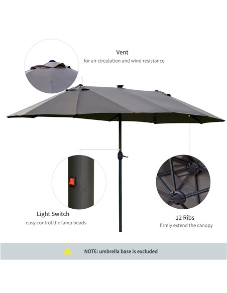 Outsunny 4.4m Double-Sided Sun Umbrella Garden Parasol Patio Sun Shade Outdoor with LED Solar Light , Dark Grey 84D-106CG - pic 49512 | FastDaddyshop