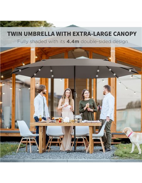 Outsunny 4.4m Double-Sided Sun Umbrella Garden Parasol Patio Sun Shade Outdoor with LED Solar Light , Dark Grey 84D-106CG - pic 49513 | FastDaddyshop
