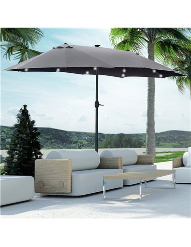 Outsunny 4.4m Double-Sided Sun Umbrella Garden Parasol Patio Sun Shade Outdoor with LED Solar Light , Dark Grey 84D-106CG