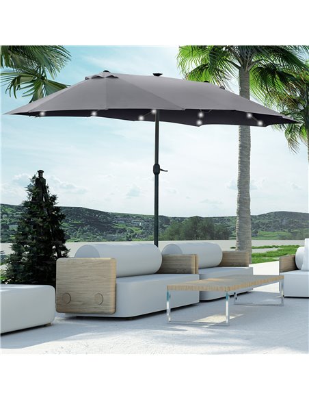 Outsunny 4.4m Double-Sided Sun Umbrella Garden Parasol Patio Sun Shade Outdoor with LED Solar Light , Dark Grey 84D-106CG - pic 49514 | FastDaddyshop