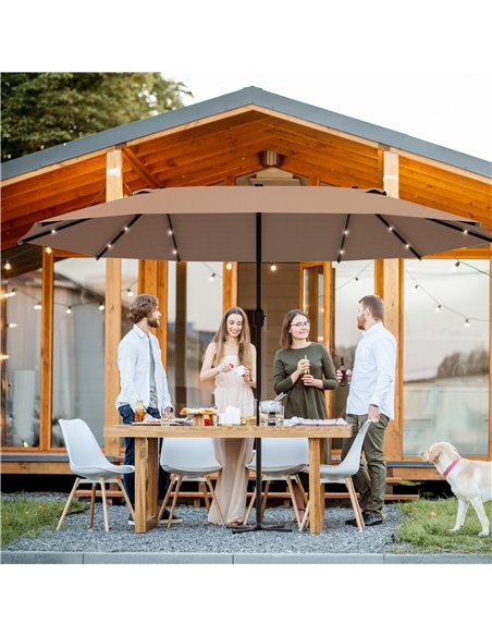 Outsunny Garden Parasol 4.4m Double-Sided Sun Umbrella Patio Sun Shade Outdoor with LED Solar Light , Khaki 84D-106CF - pic 49517 | FastDaddyshop