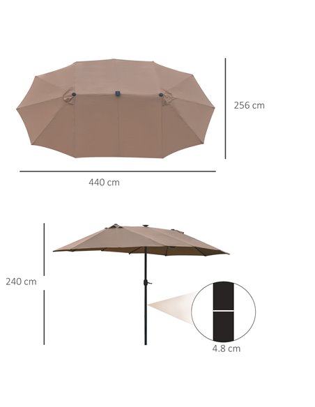 Outsunny Garden Parasol 4.4m Double-Sided Sun Umbrella Patio Sun Shade Outdoor with LED Solar Light , Khaki 84D-106CF - pic 49518 | FastDaddyshop