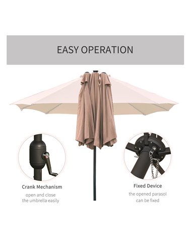 Outsunny Garden Parasol 4.4m Double-Sided Sun Umbrella Patio Sun Shade Outdoor with LED Solar Light , Khaki 84D-106CF