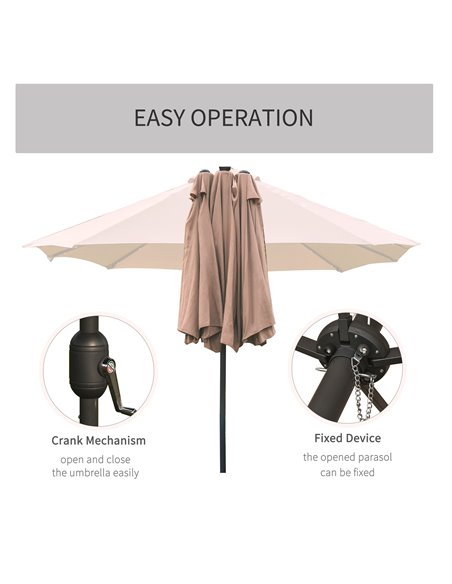 Outsunny Garden Parasol 4.4m Double-Sided Sun Umbrella Patio Sun Shade Outdoor with LED Solar Light , Khaki 84D-106CF - pic 49520 | FastDaddyshop