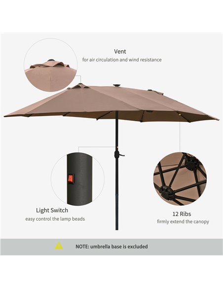 Outsunny Garden Parasol 4.4m Double-Sided Sun Umbrella Patio Sun Shade Outdoor with LED Solar Light , Khaki 84D-106CF - pic 49521 | FastDaddyshop
